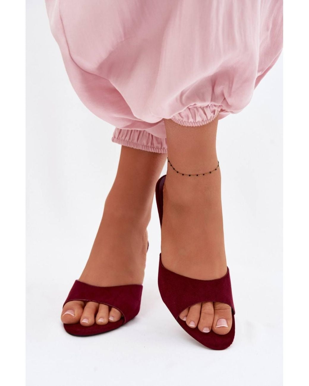 Love Lace Pink Classic Faux Leather Heeled Mules With 7Cm Heel