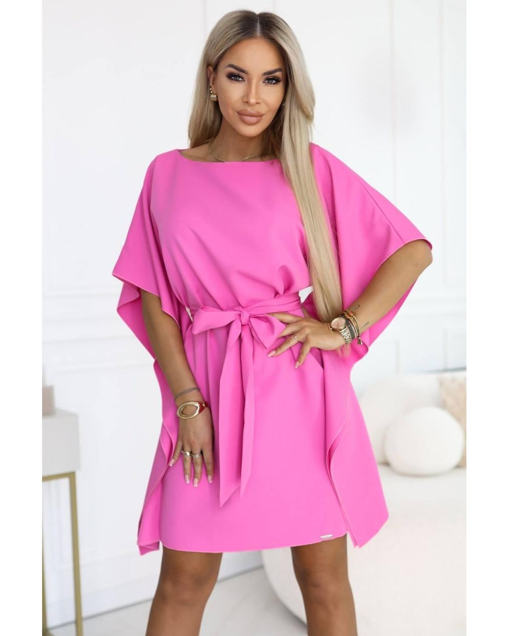 Love Lace Pink Wedding Guest Relaxed Short Sleeve Dress
