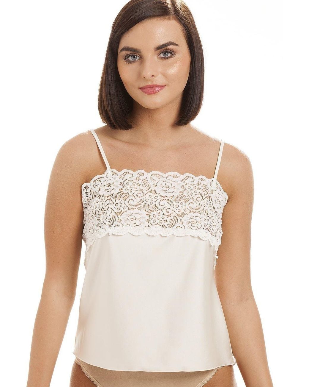 CAMILLE White Luxury Satin Feel Lace Trim Camisole