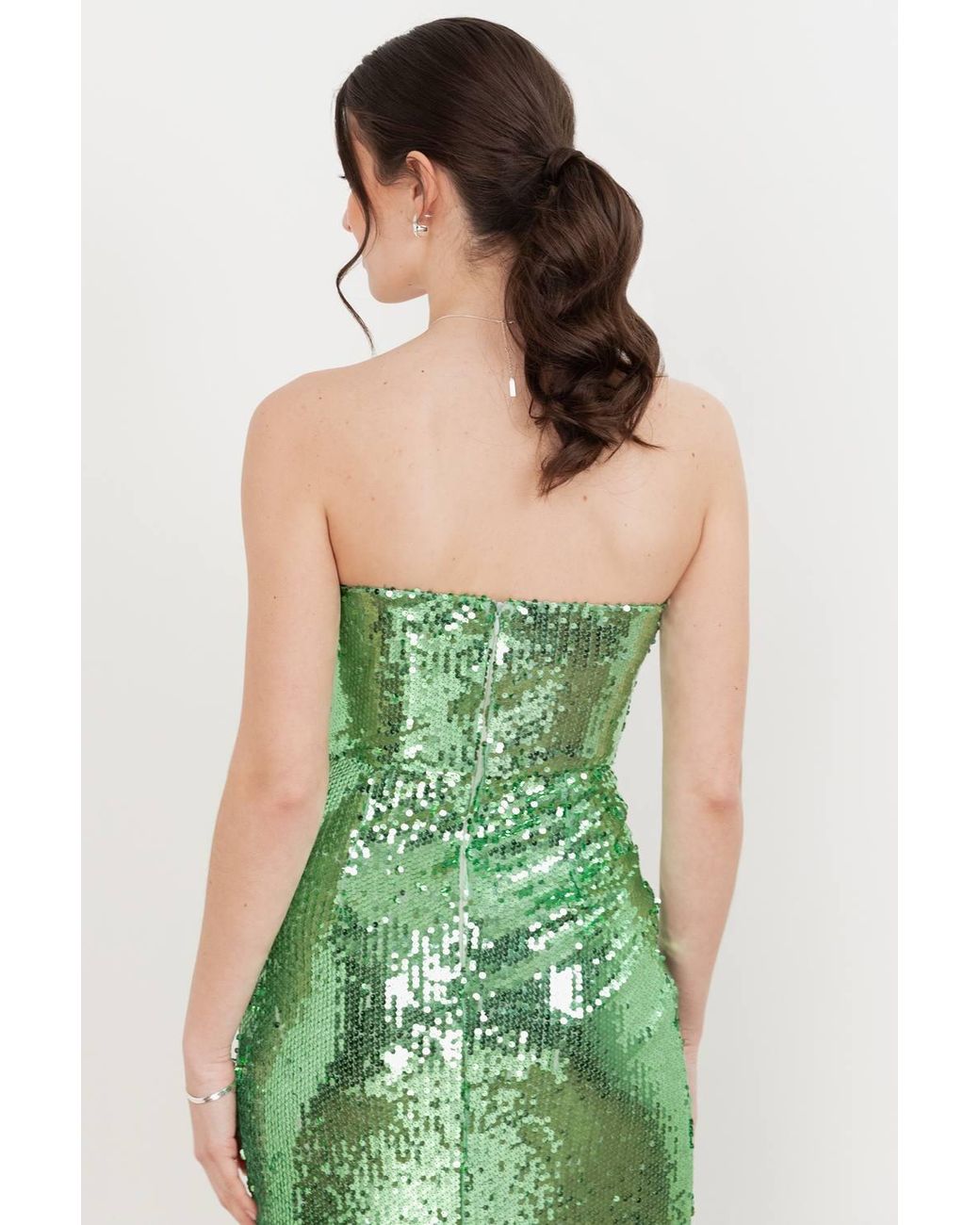 Maya Deluxe Green Fully Embellished Bandeau Midi Dress