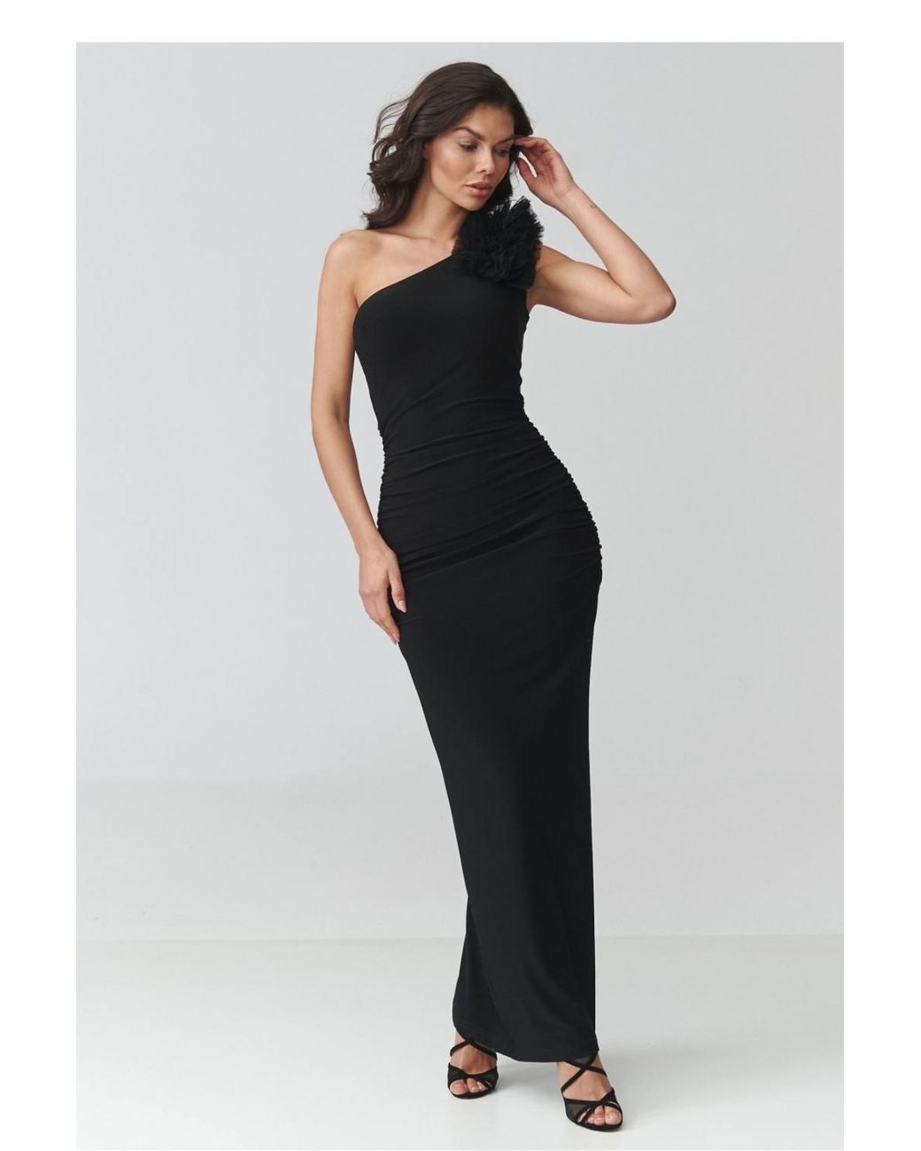 Love Lace Black Evening One Shoulder Sleeveless Maxi Dress