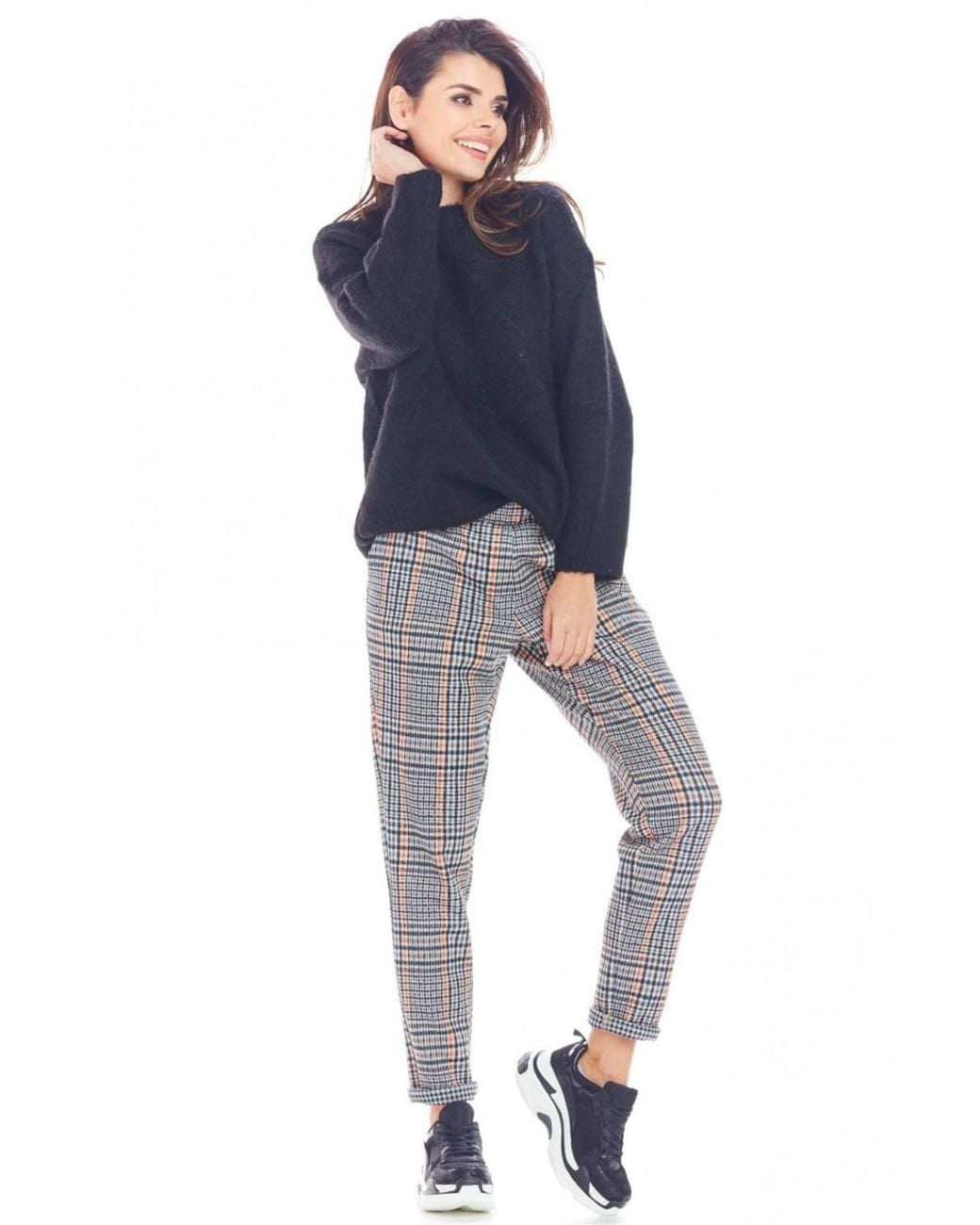 Love Lace Blue Check Print Tapered Trousers For City Office