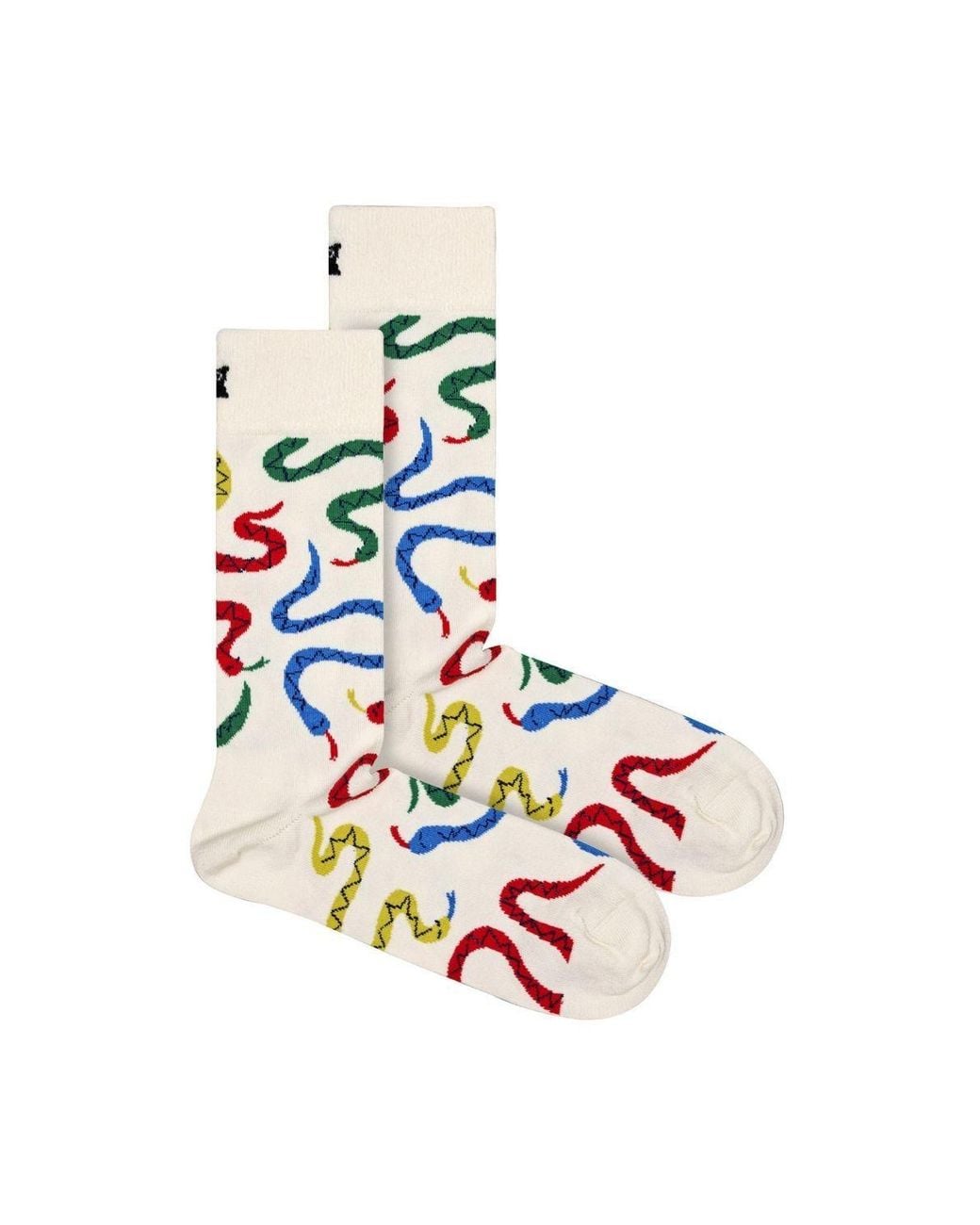 Happy Socks White 1 Pack Cotton Bright Colourful Snakes Design Socks for men