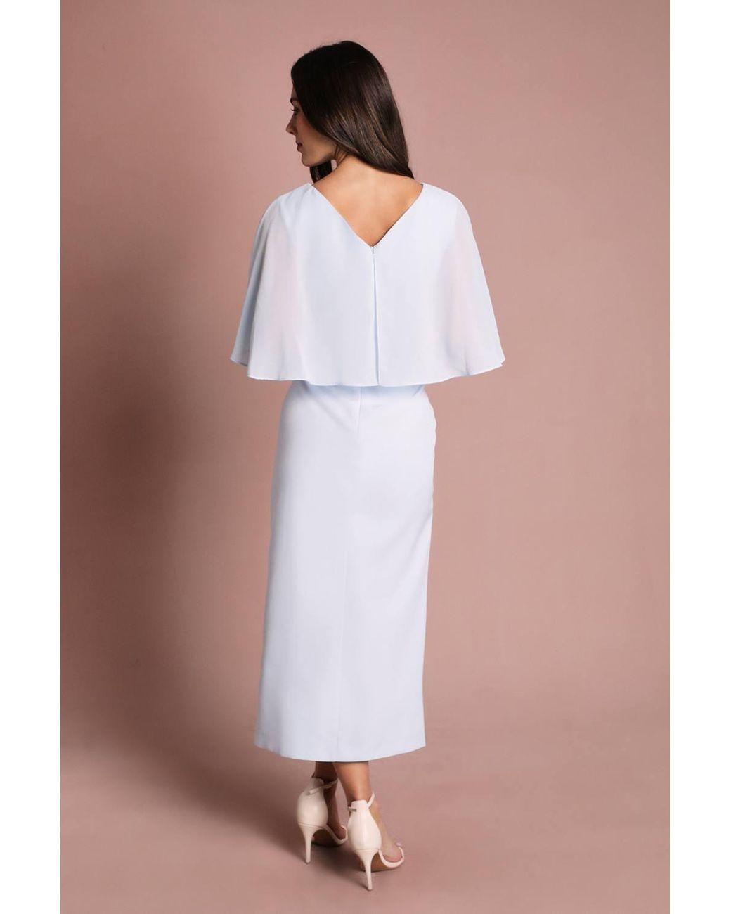 Coast Brown Chiffon Cape Pencil Dress