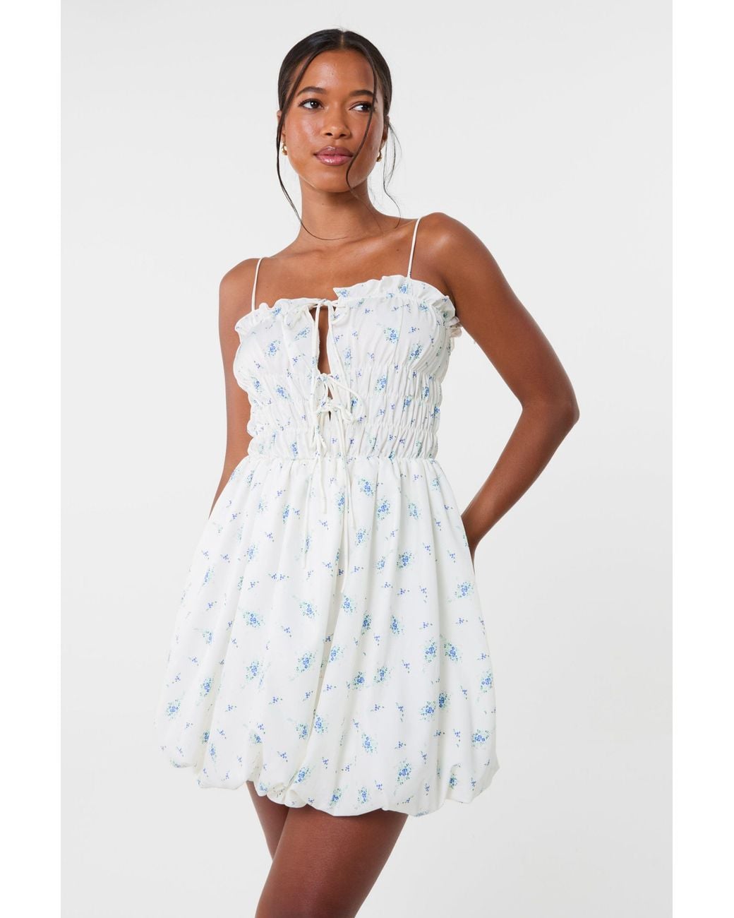 Pink Vanilla White Tie Front Ditsy Puffball Dress