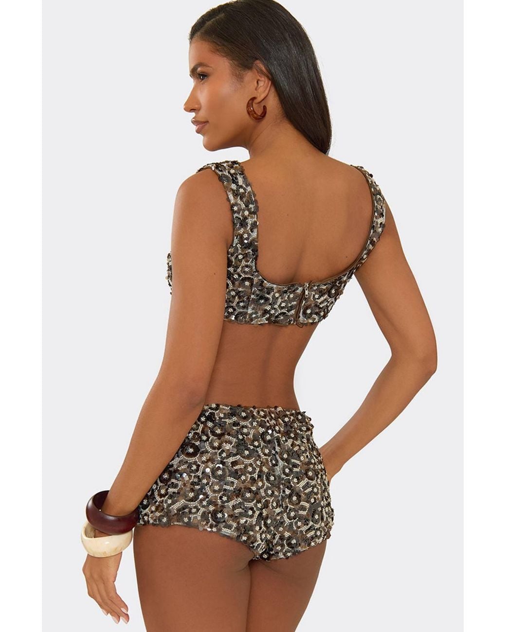 EGO Black Sleeveless Square Neck Sequin Floral Bralet