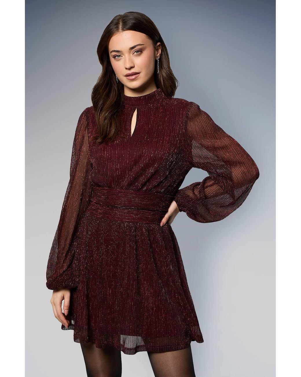 Dorothy Perkins Blue Dp Luxe Sparkle Plisse Jersey High Neck Mini Dress