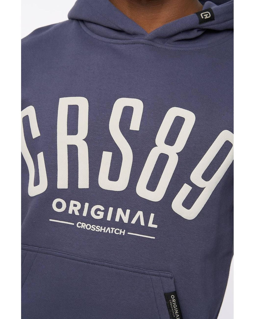 Crosshatch Blue Hallfell Overhead Hoodie With Bold Chest Branding for men