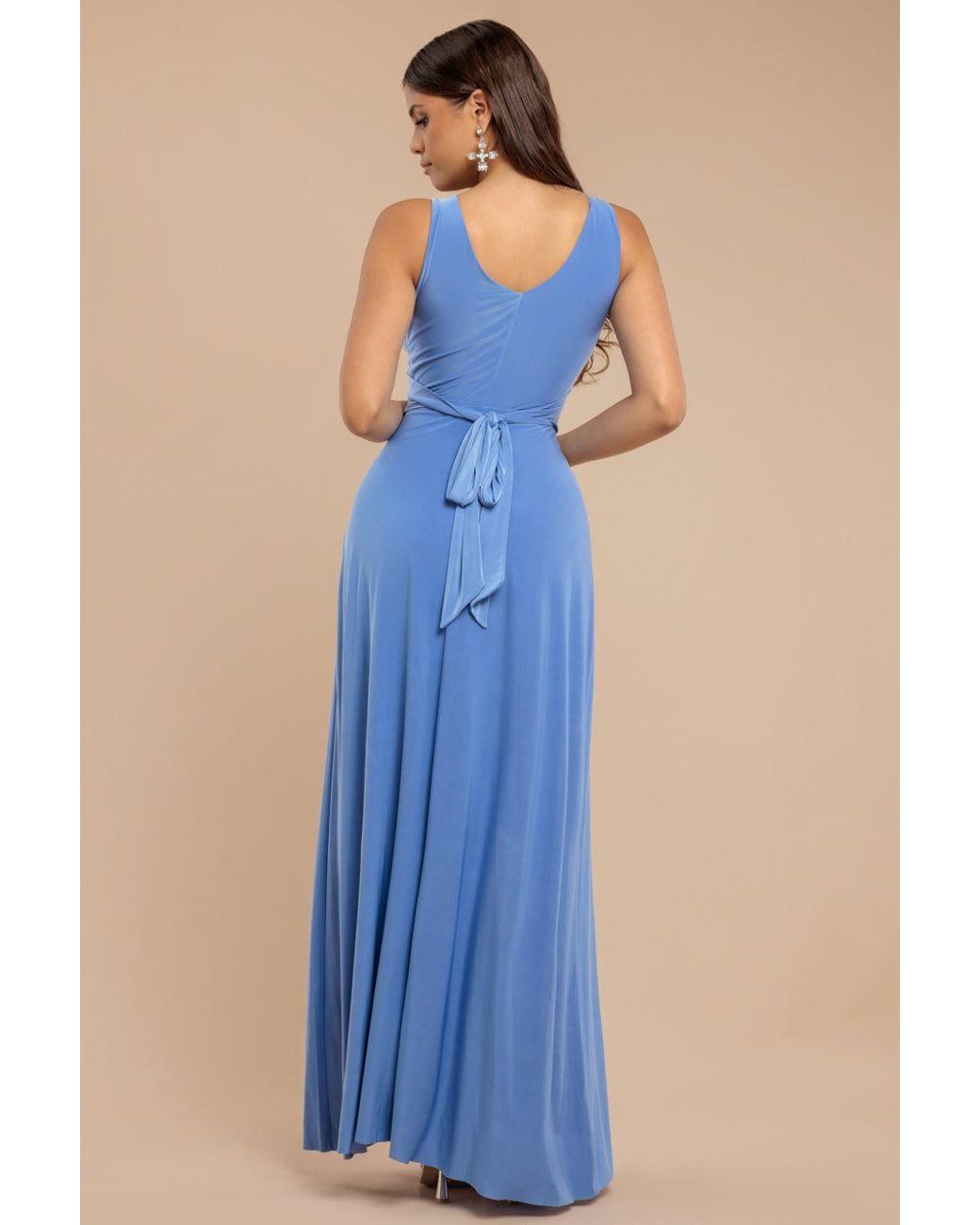 Goddiva Blue Diamante & Scalloped Lace Neck Maxi Dress