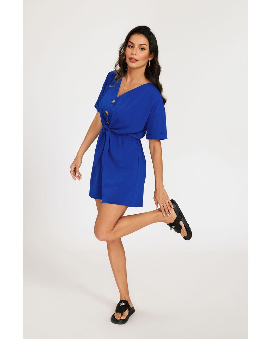 FS Collection Blue Button Down Playsuit