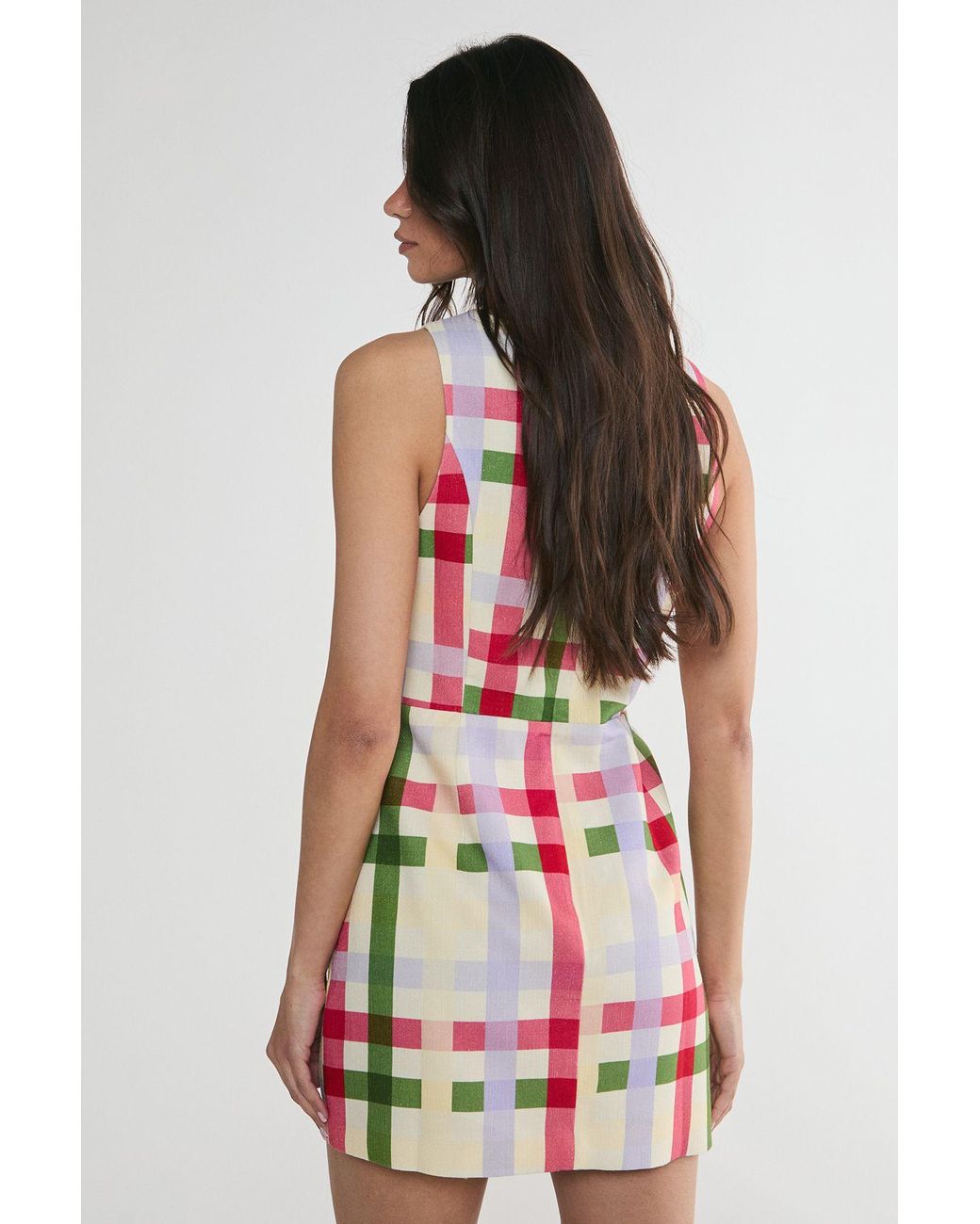 Nasty Gal Multicolor Linen Mix Gingham Tie Front Tailored Mini Dress
