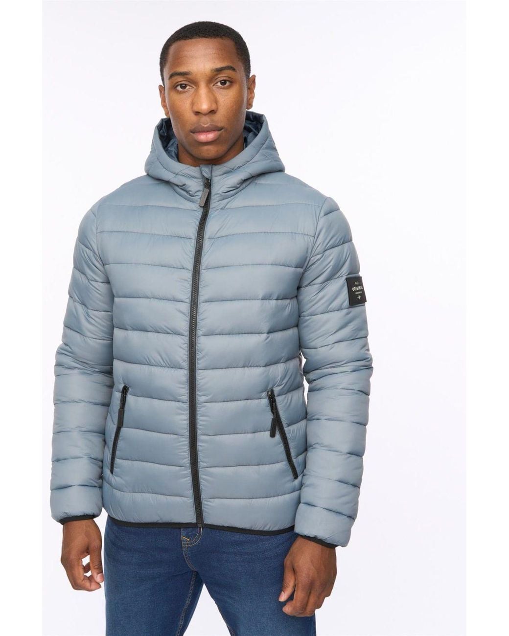 Crosshatch Blue Gattering Lightweight Hooded Quilted Puffer Jacket for men
