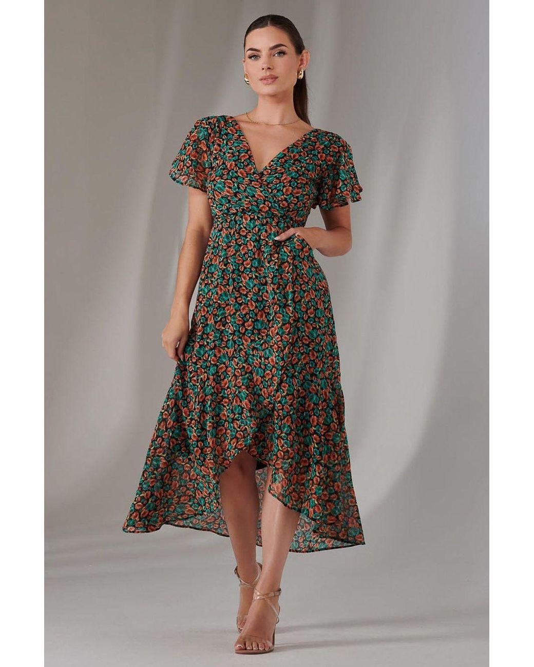 Jolie Moi Brown Petite High Low Midaxi Dress