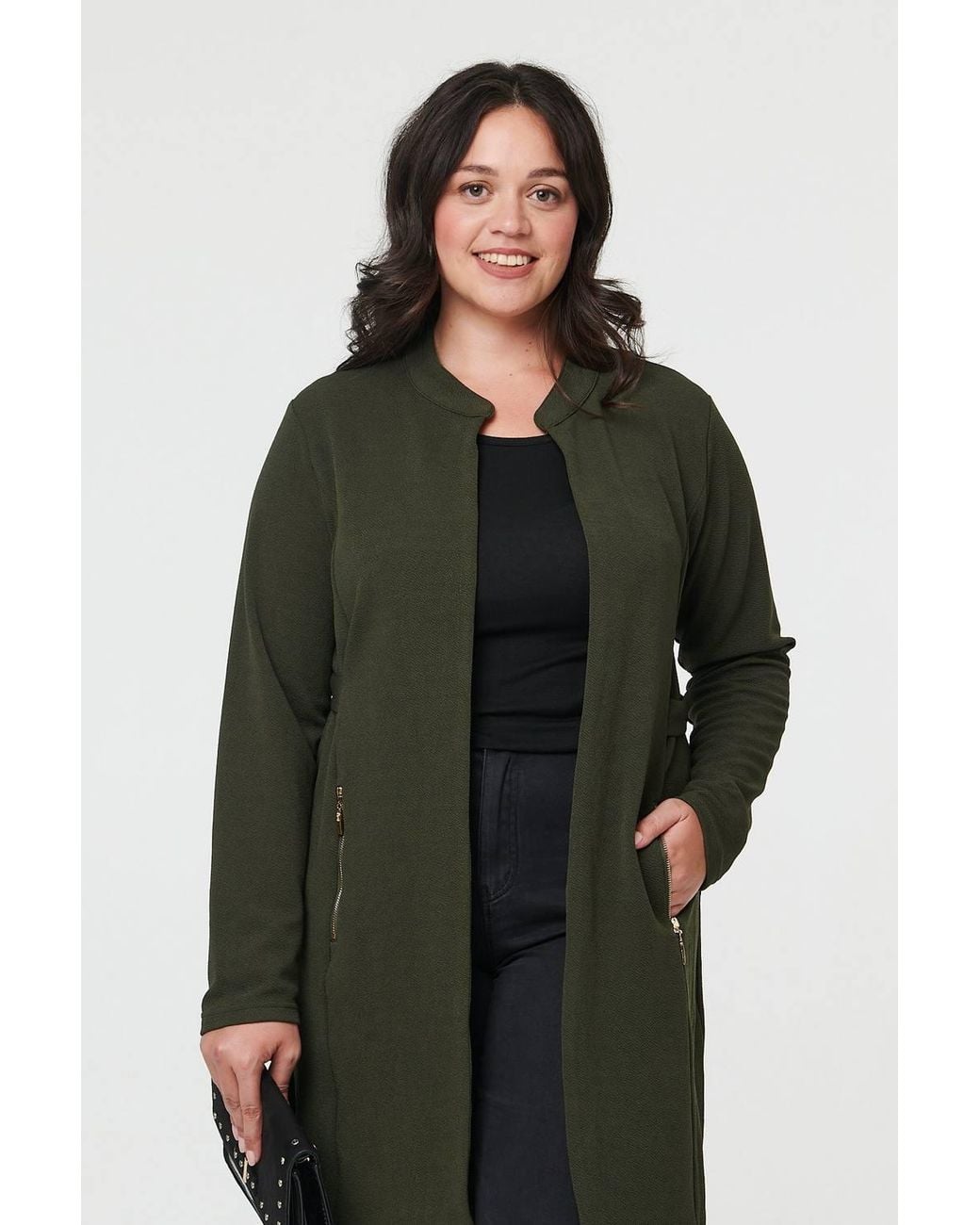Izabel London Green Curve Open Front Longline Knit Jacket