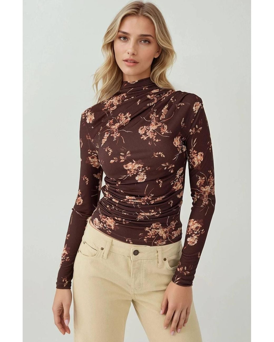 Hiccup Brown Long Sleeve Printed Top