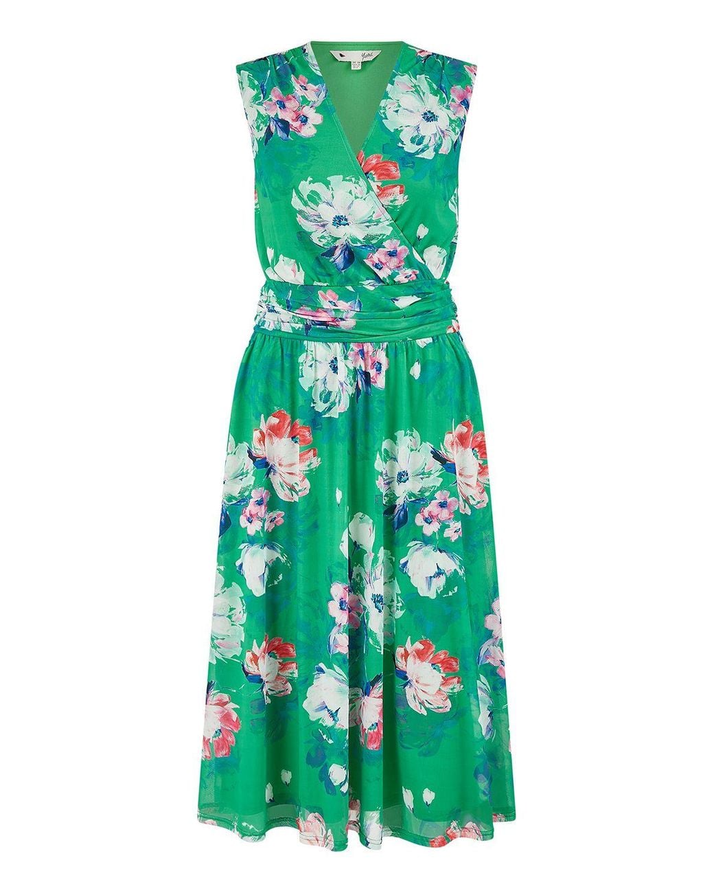 Yumi' Blue Blossom Print Stretch Mesh Dress With Pockets