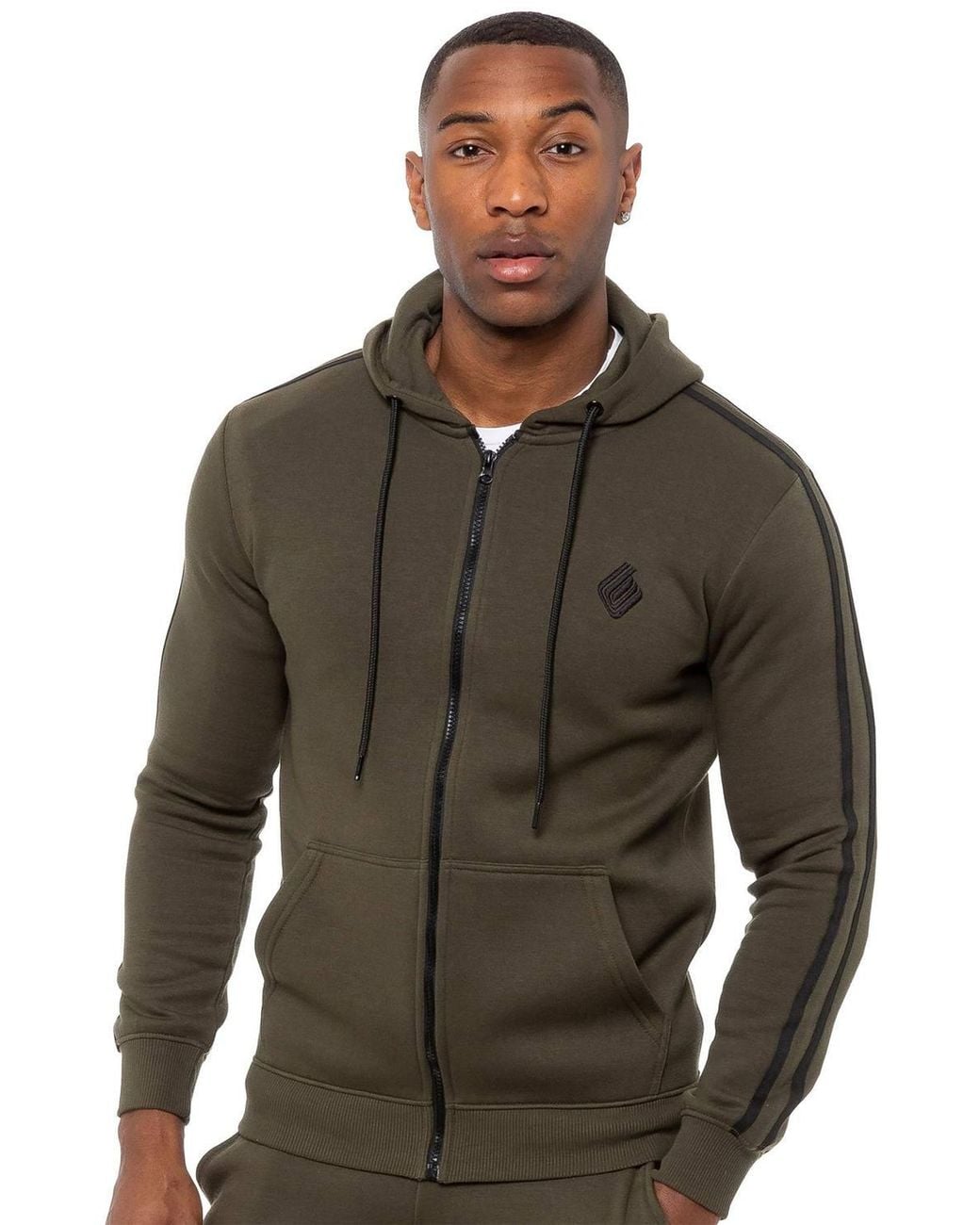 Enzo Brown Zip Up Tape Hoodie for men