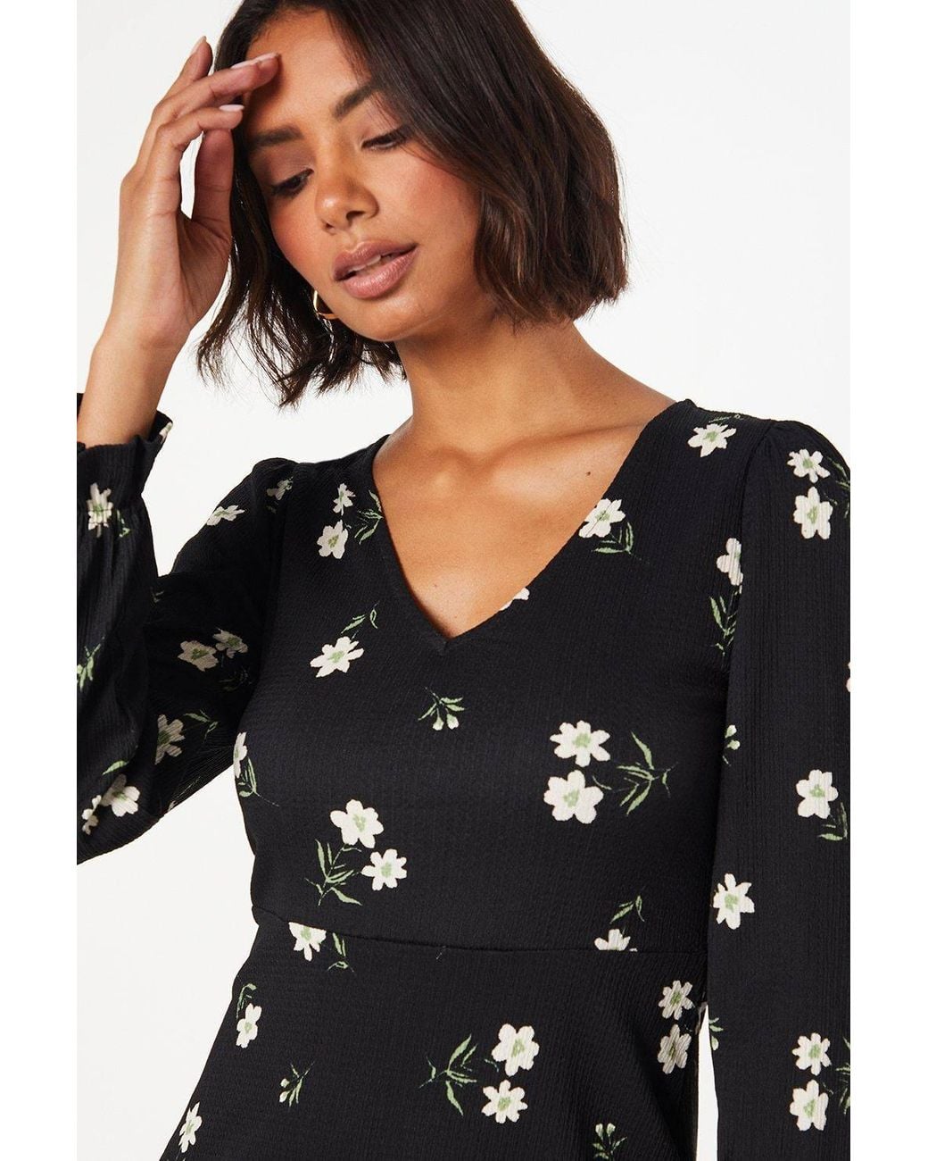 Dorothy Perkins Black Long Sleeve V Neck Mini Dress