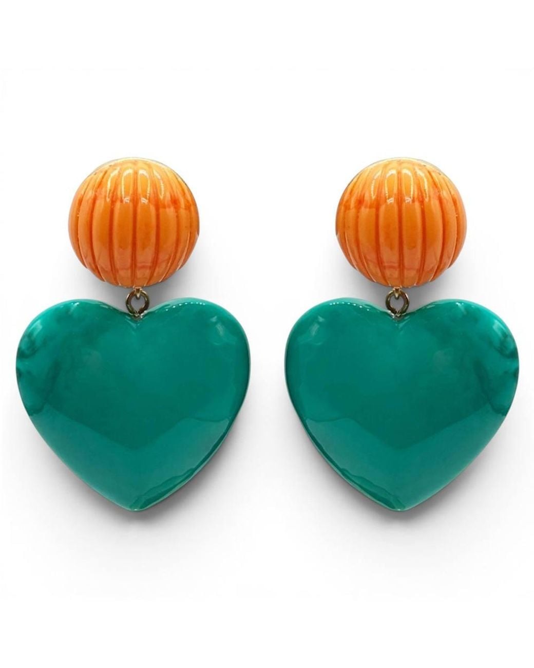 Michael Nash Jewelry Blue Amour Carved Coral Resin With Jade Resin Heart Drop Earrings