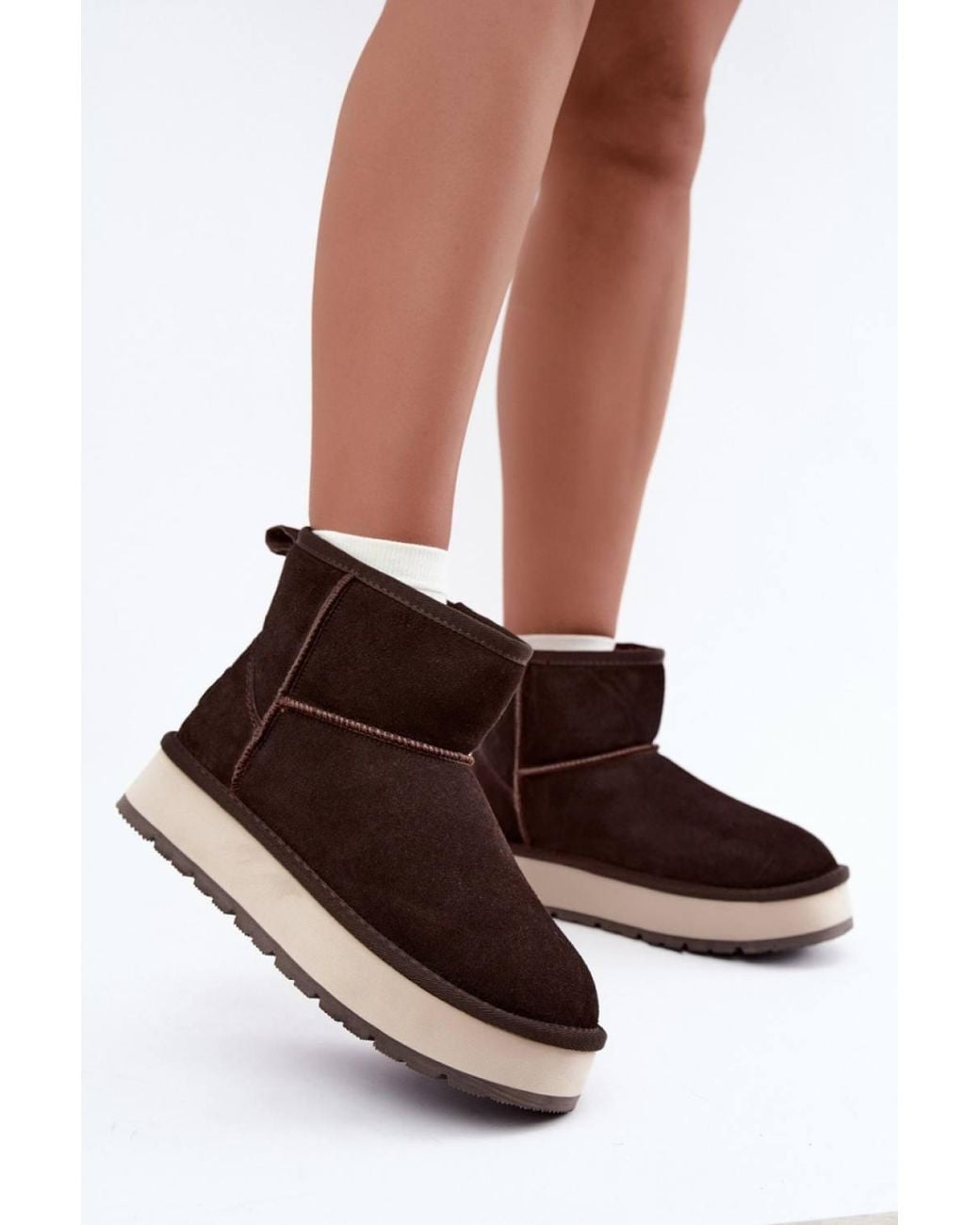 Love Lace Brown Winter Platform Suede Knitted Snow Boots