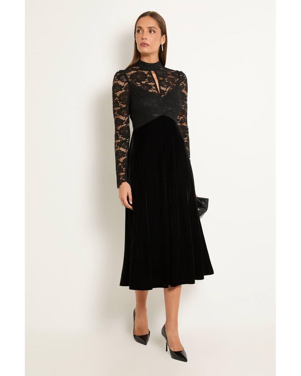 Wallis Black Lace High Neck Fit & Flare Dress
