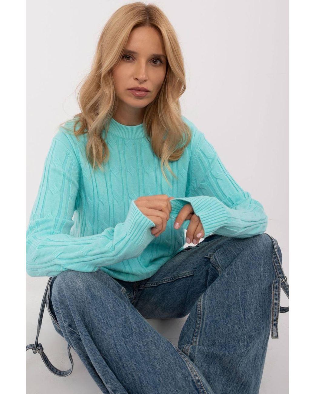 Love Lace Blue Textured Viscose Nylon Pbt Casual Sweater Style 199529