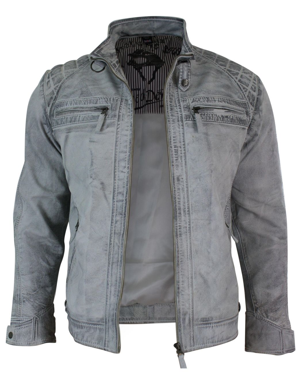 TruClothing Gray Zipped Soft Leather Short Biker Jacket for men