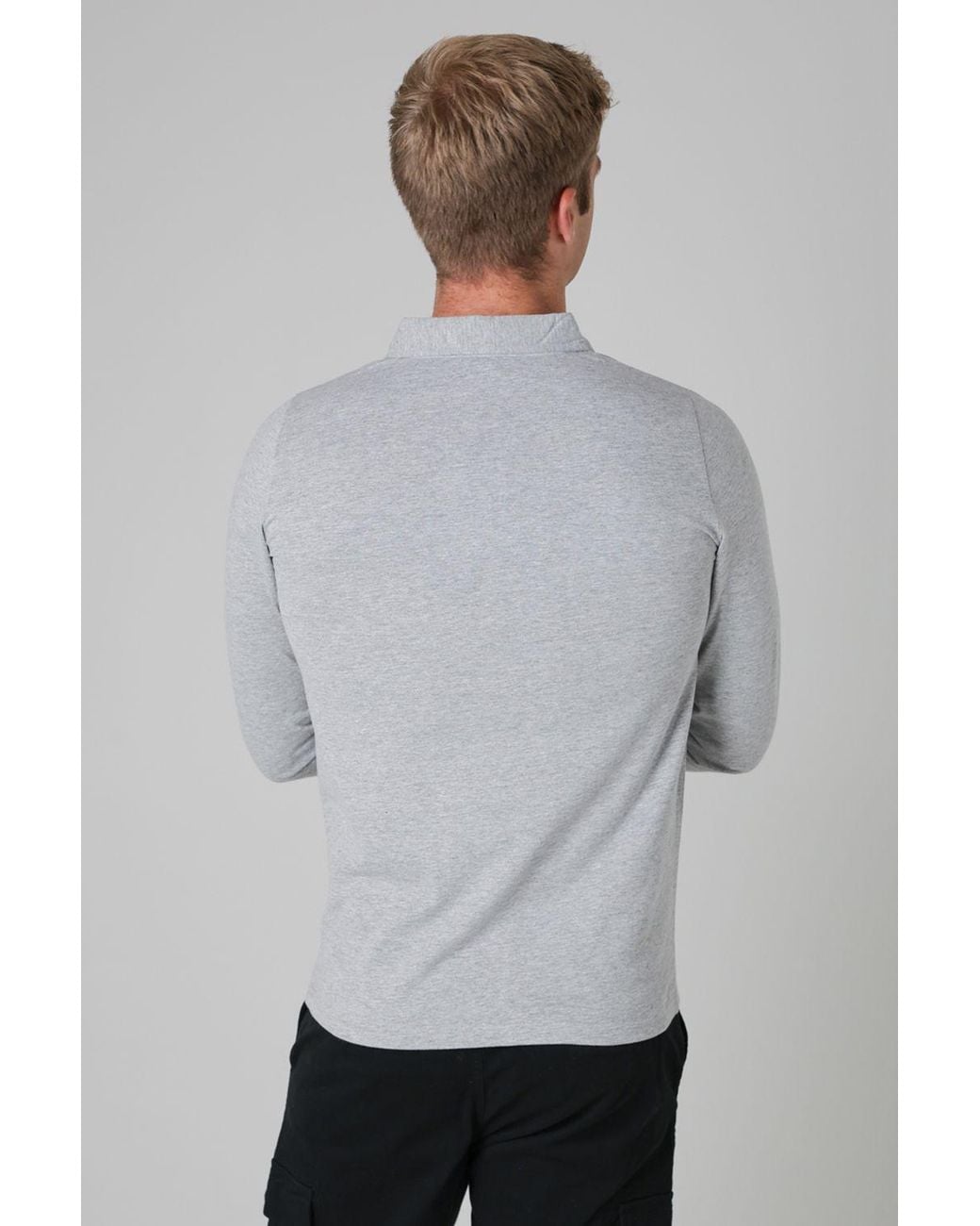 Tokyo Laundry Gray Long Sleeve Cotton Polo Shirt for men