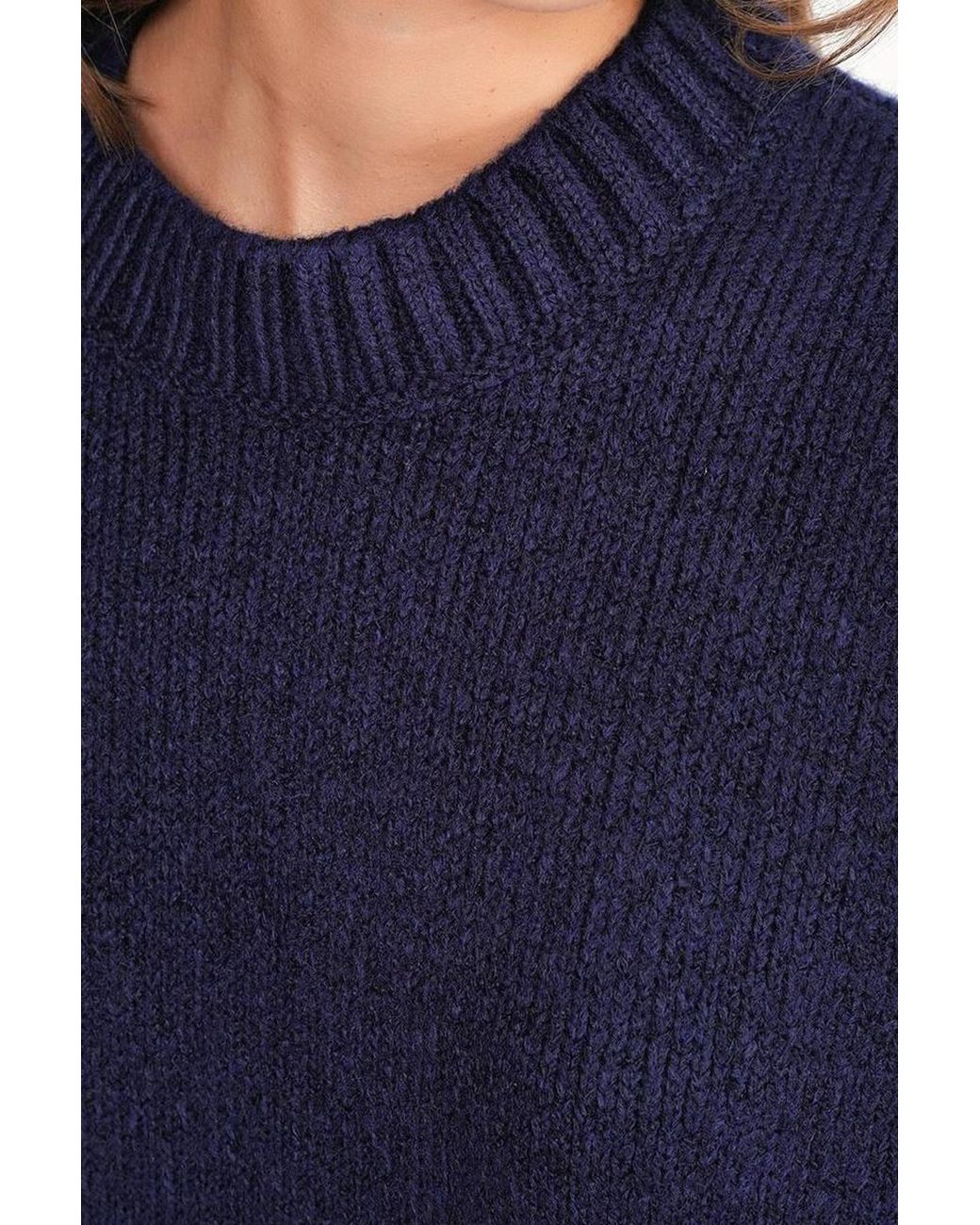 MixRay Blue Oversized Ribbed Knit Sweater With Crew Neck