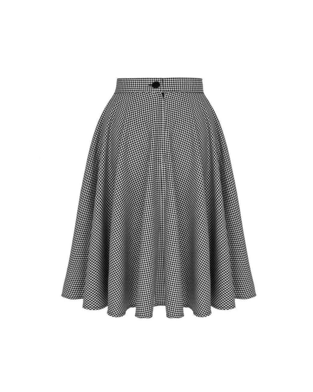 Hell Bunny Gray Teddy Houndstooth Midi Skirt With Velvet Trim Pocket Detail