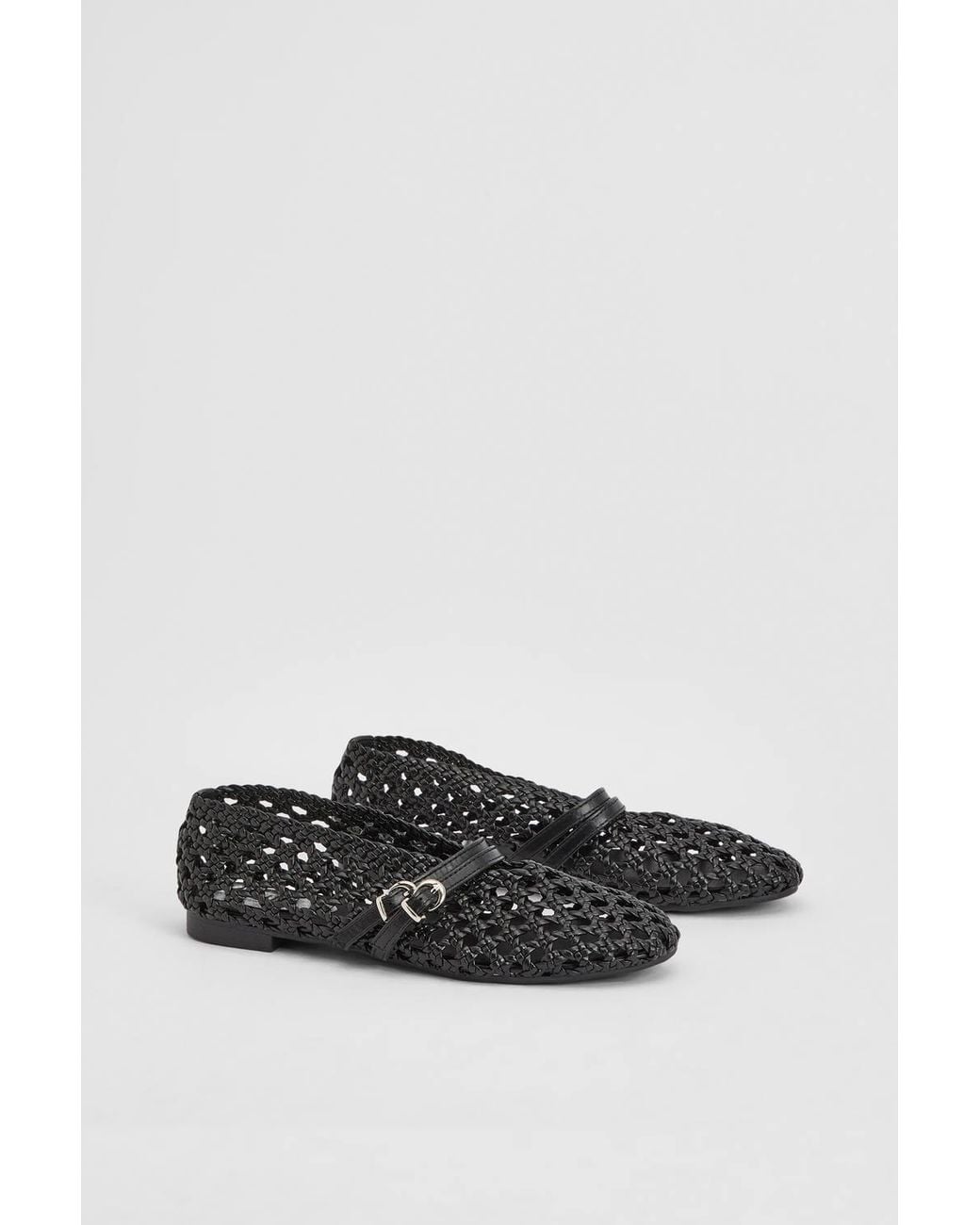 Faith Black Meila Faux Leather Woven Double Strap Mary Jane Flats