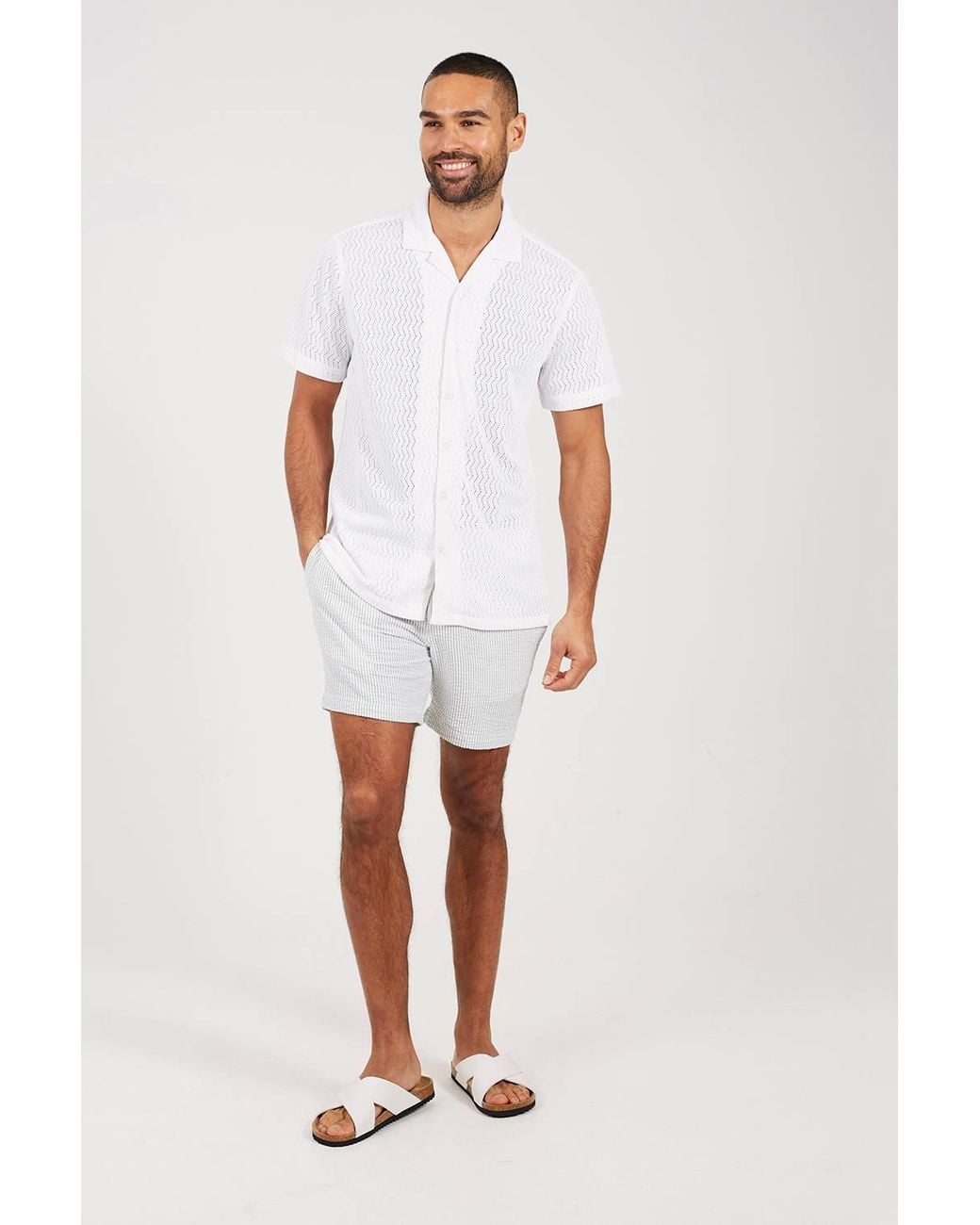 Brave Soul White Seersucker Shorts for men