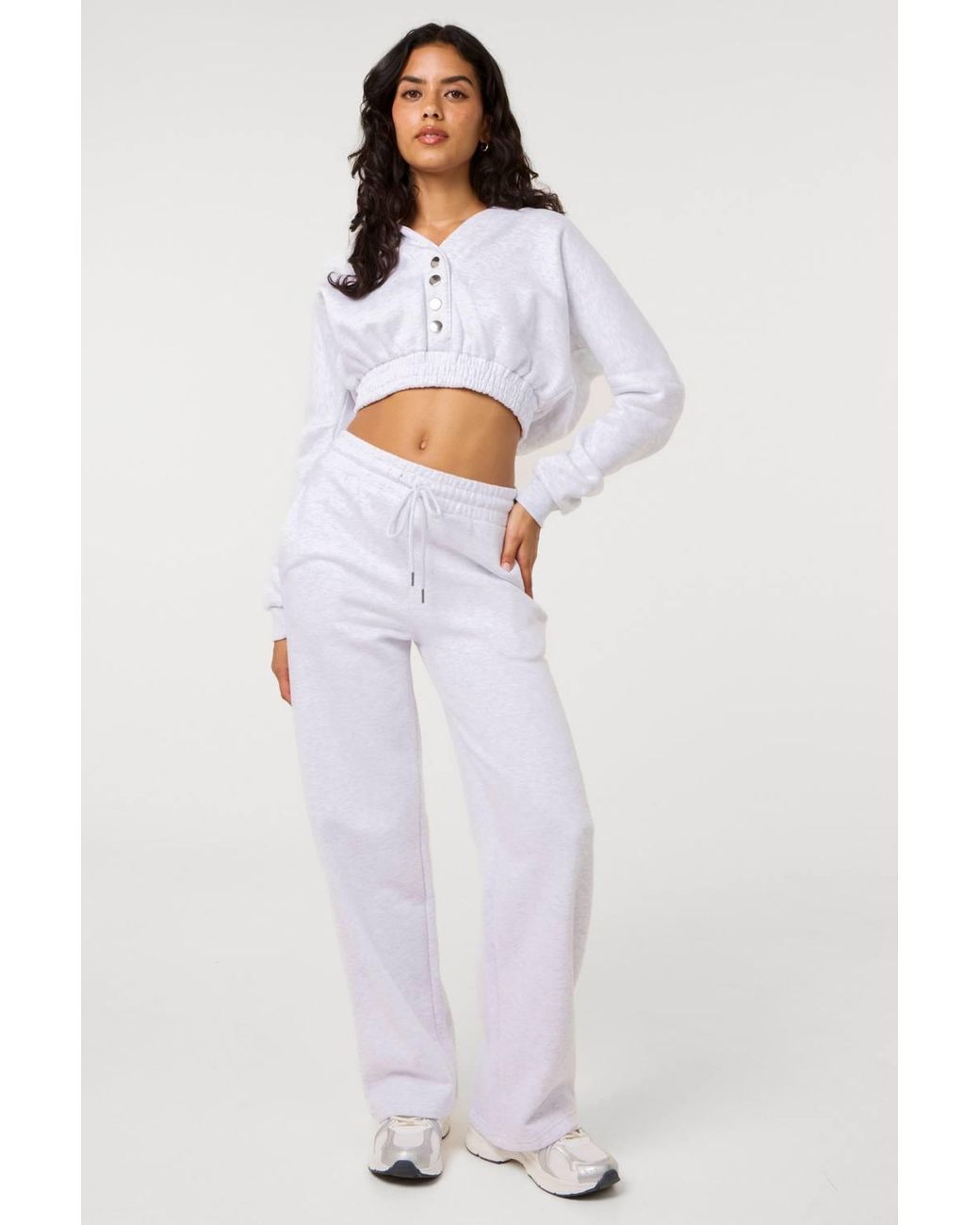 Pink Vanilla White Fleece Lined Cropped Hoodie