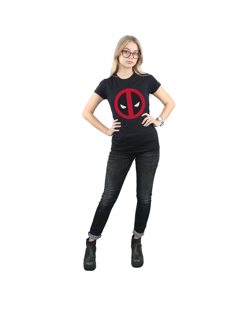 Marvel Black Deadpool Large Clean Logo Cotton T-Shirt