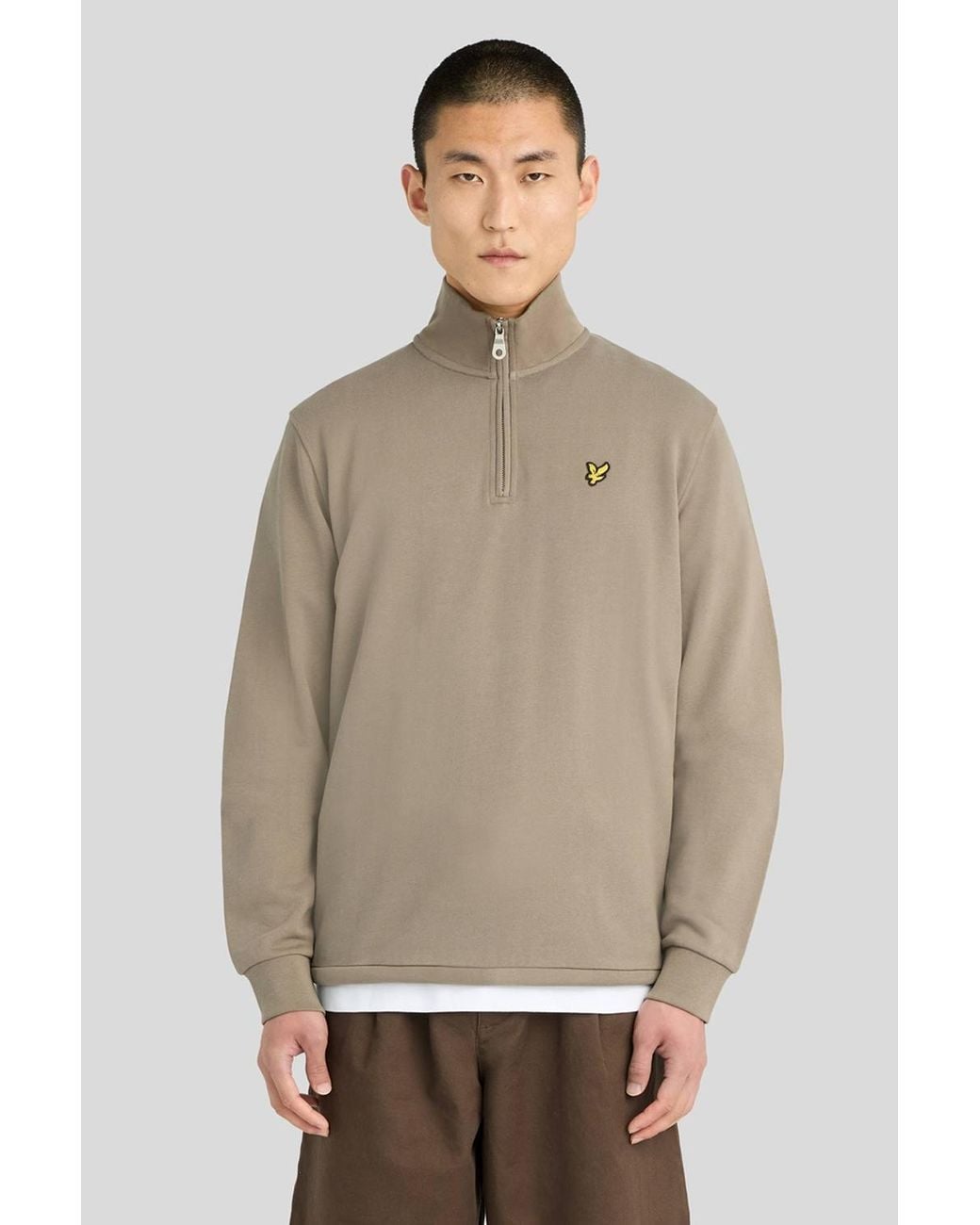 Lyle & Scott Natural Loopback Quarter Zip Sweatshirt Ash for men