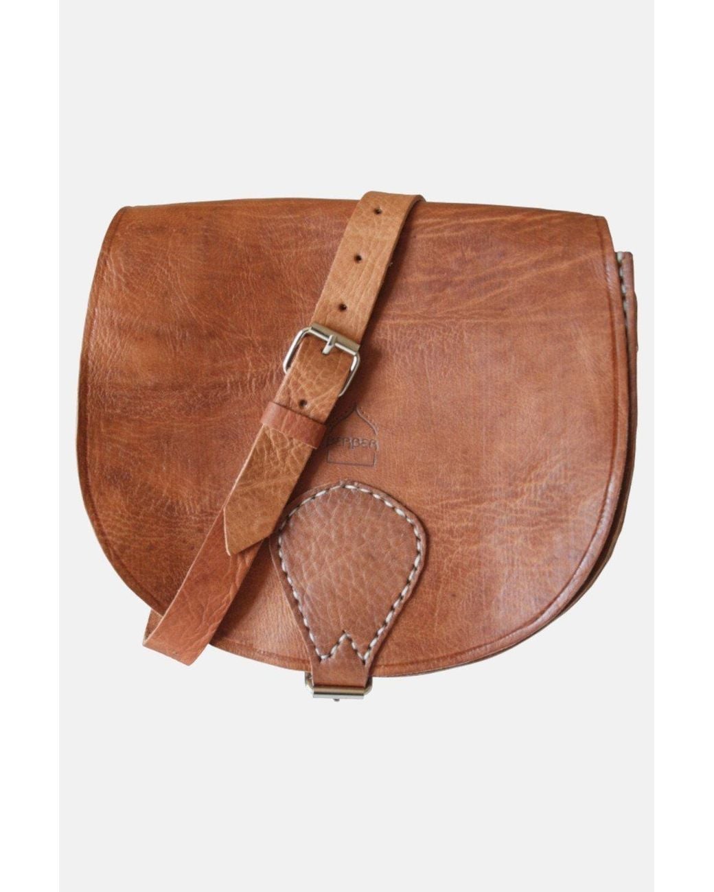 Berber Leather Brown 'The Temara' Large Leather Saddle Bag