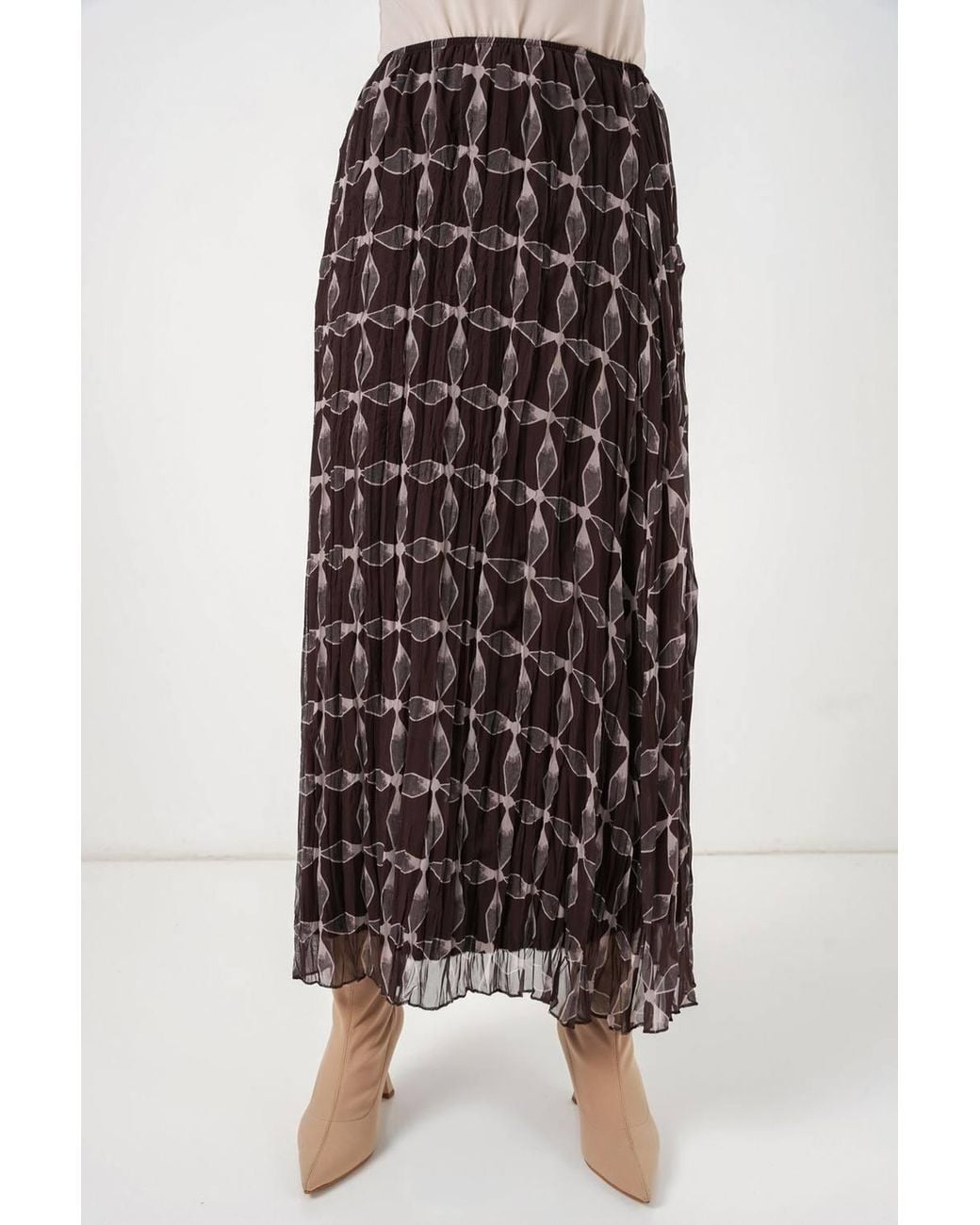 Bigdart Brown High Waist Geometric Print Maxi Skirt
