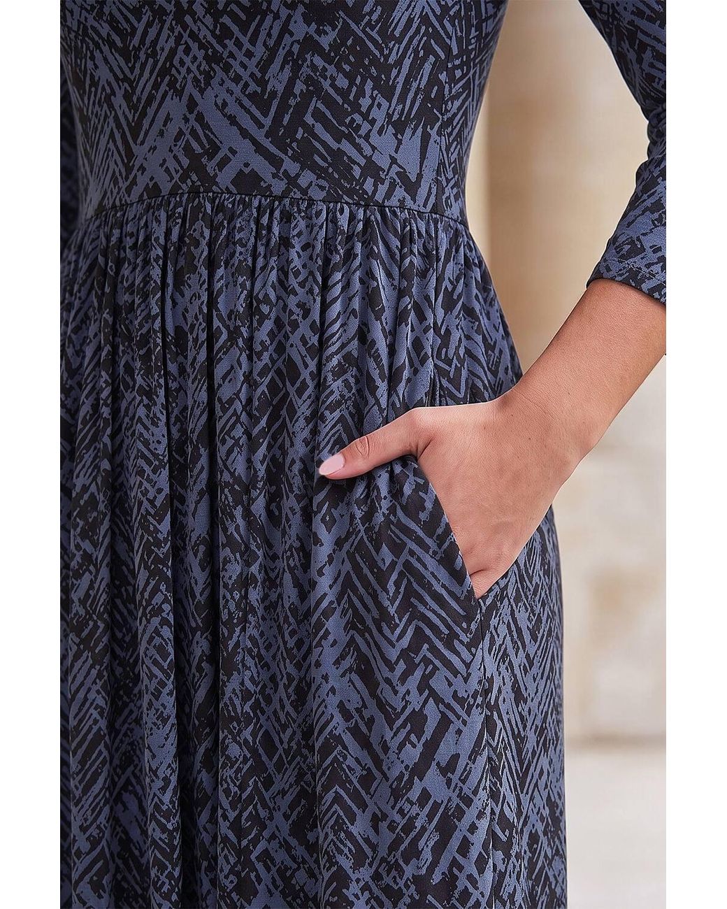 Roman Blue Abstract Print Stretch Midi Dress