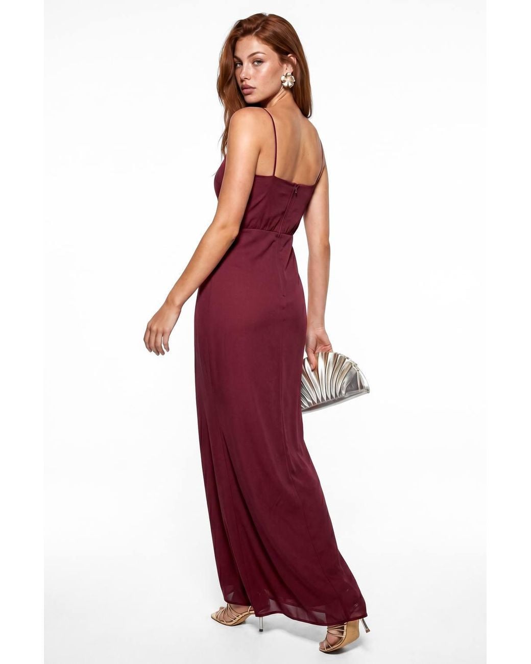 Maya Deluxe Red Embellished Strappy One Shoulder Maxi Dress