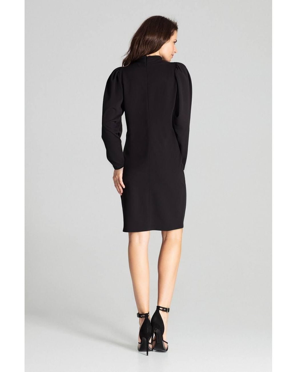 Love Lace Black Fitted Midi Turtleneck Dress With Long Sleeves