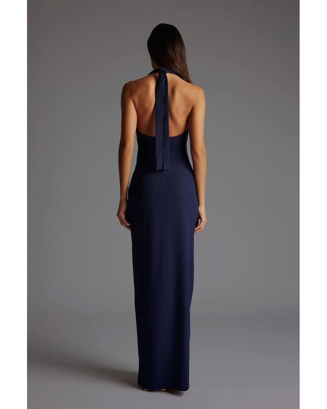 Vesper Blue Halterneck Maxi Dress With Front Split