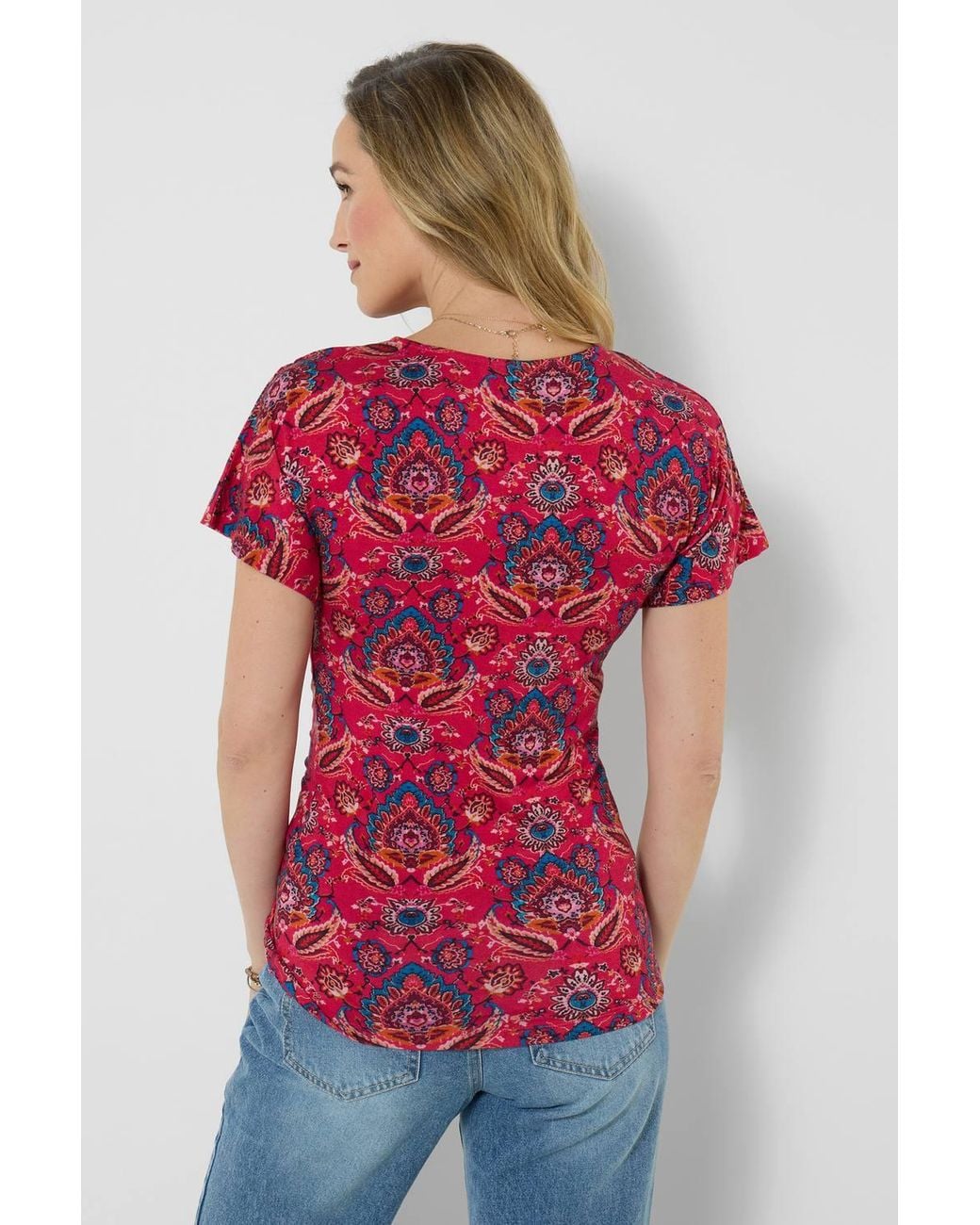 Joe Browns Blue Ruched Side Mandala Print Jersey Top