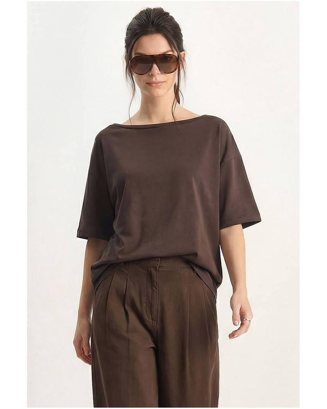 Bianco Lucci Black Lace Back Cotton T-Shirt