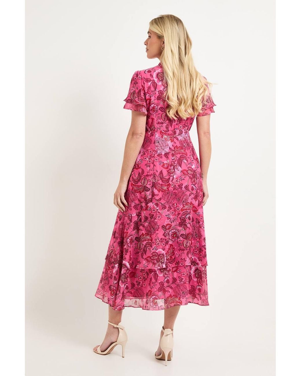 Wallis Pink Petite Paisley Burn Out Ruffle Midi Dress