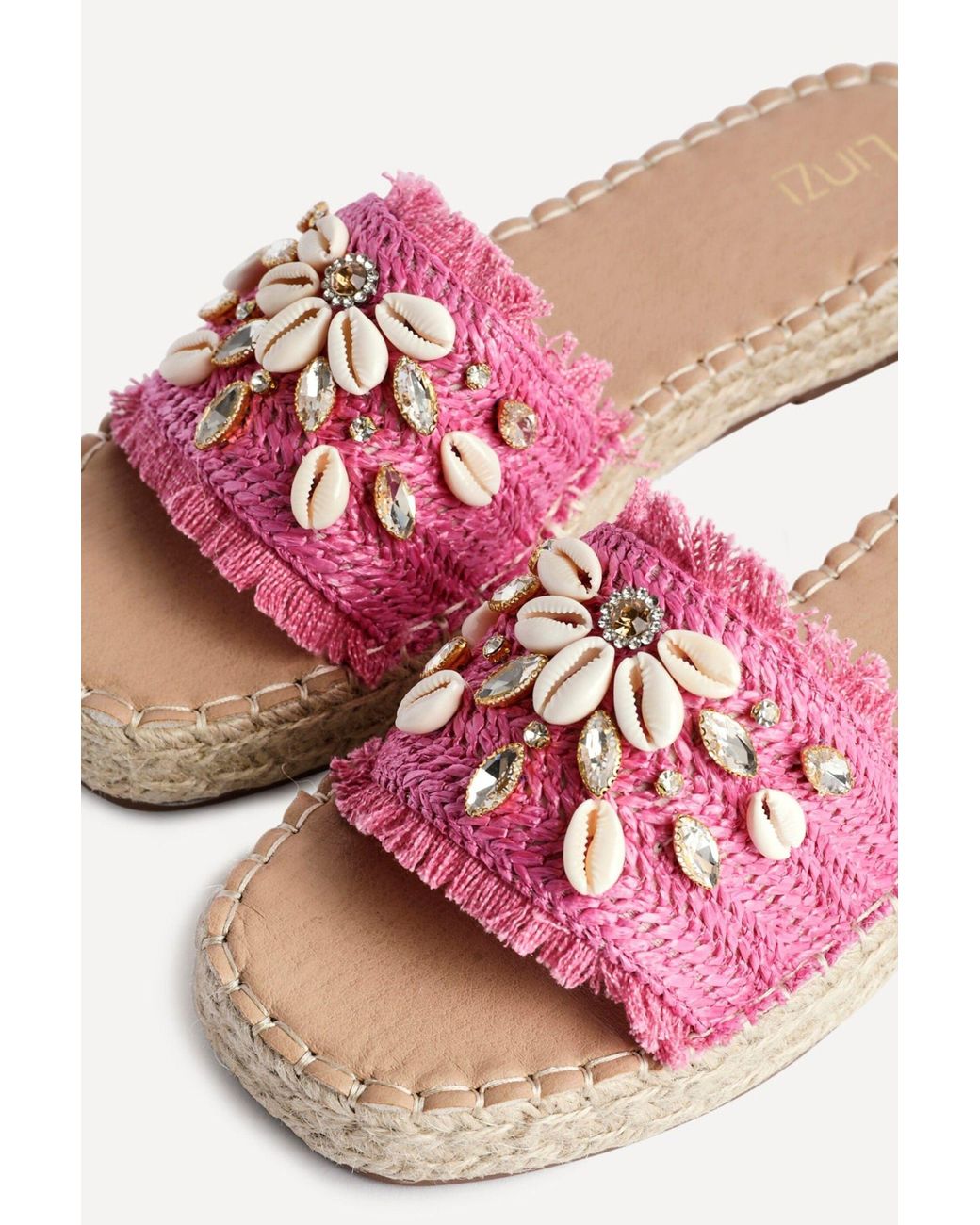 Linzi Pink Seaside Raffia Embellished Sliders