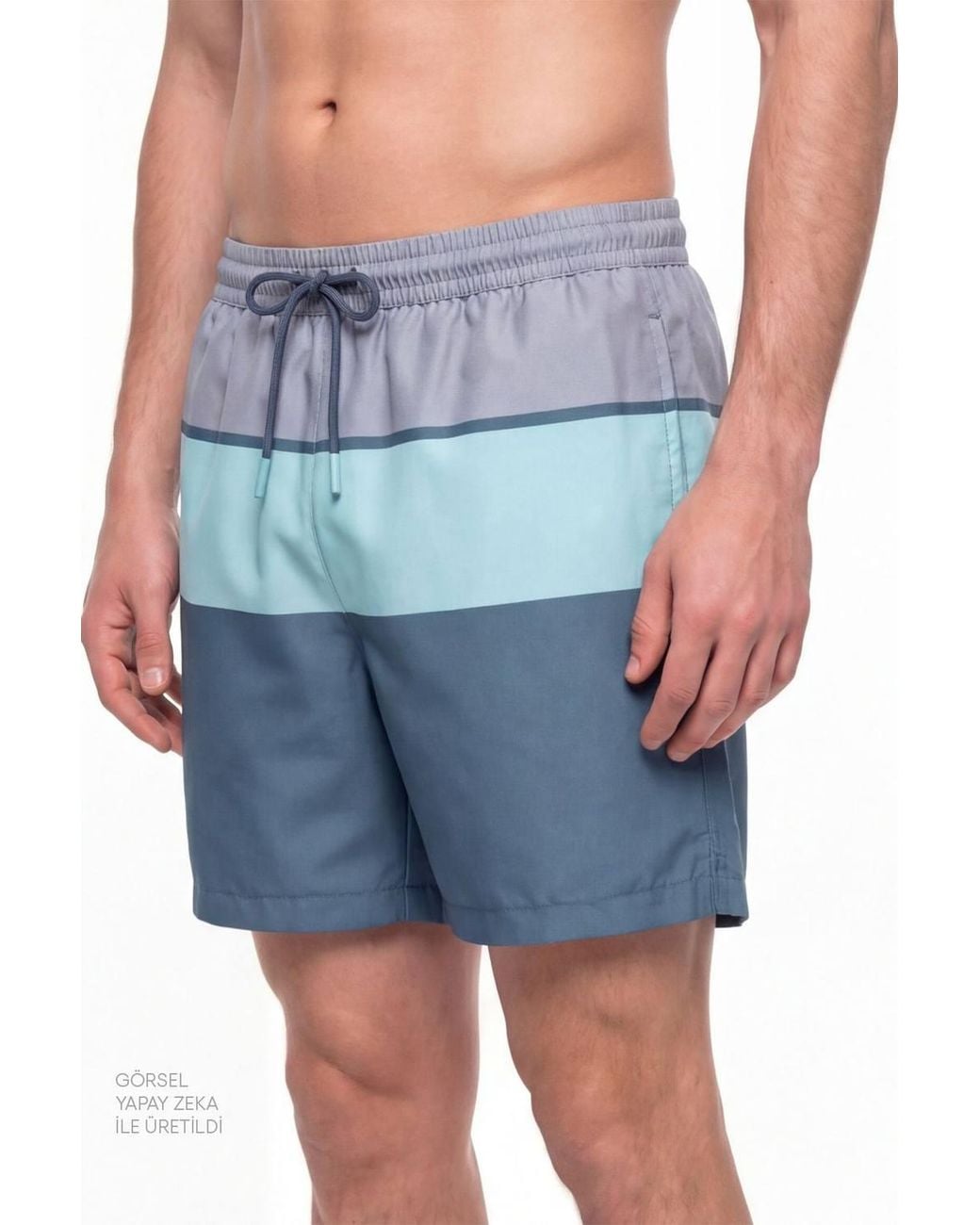 Penti Blue Mindful Colour Block Striped Swim Shorts for men