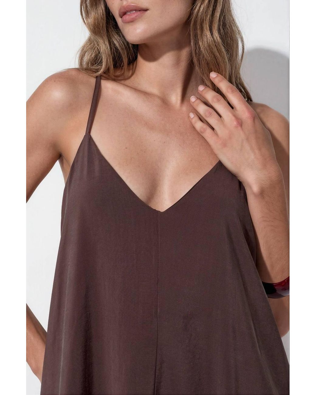 Busem Brown Sleeveless Satin Maxi Dress