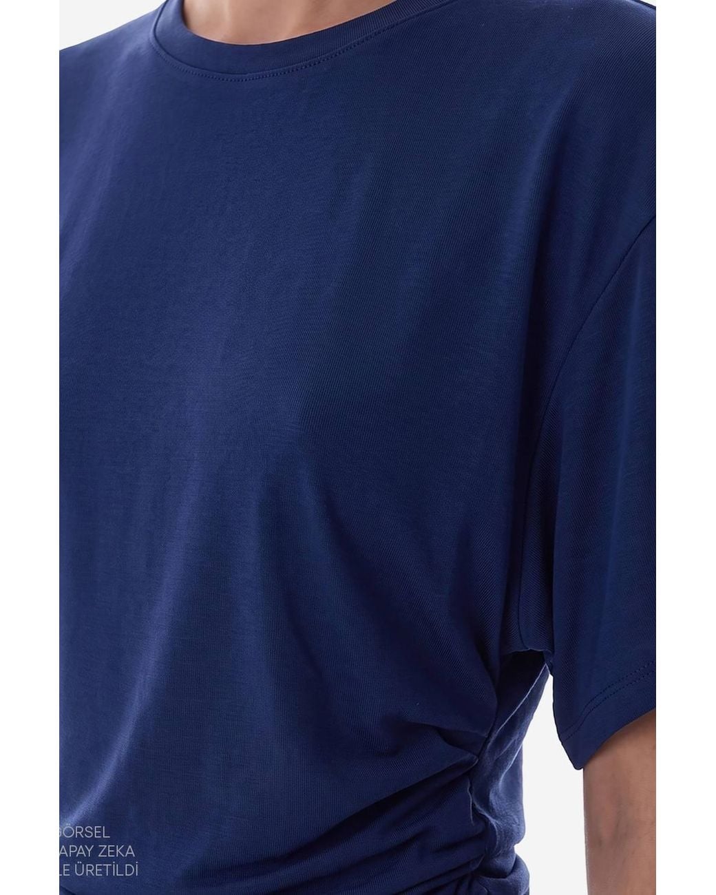 Penti Blue Modal Waist Detail Textured T-Shirt With Gathers