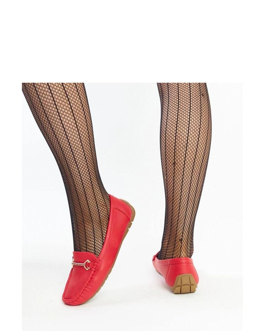 Love Lace Red Moccasin Slip On Flats With Drative Buckle & Rhinestones