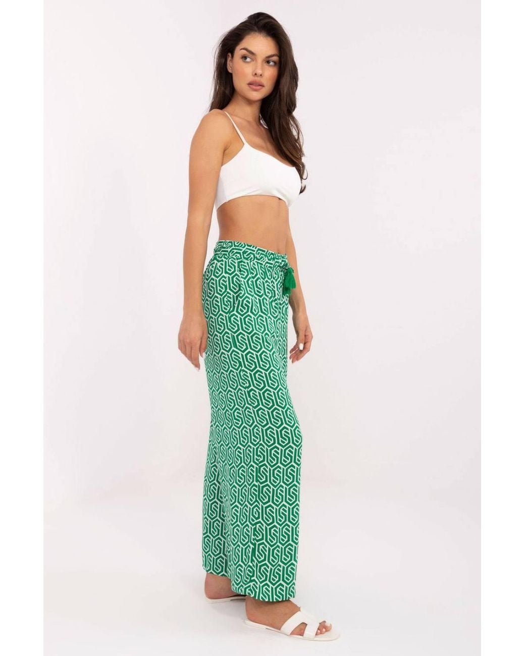 Love Lace Green Timeless Viscose High Waisted Wide Leg Trousers